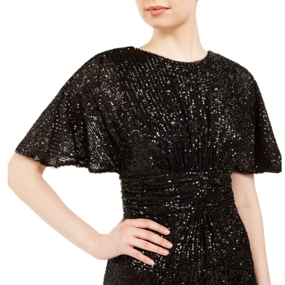 CALVIN KLEIN Sequined Bell Sleeve Crew Neck Above The Knee Party Sheath Dress 12 - Picture 4 of 17